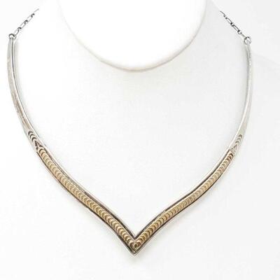 #2290 â€¢ Sterling Silver And 24k Gold Necklace, weighs approx 30.7g