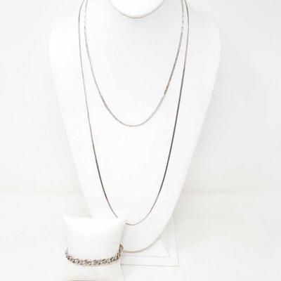 #2324 â€¢ 2 Sterling Silver Chains And Sterling Silver Bracelet, 27.3g
