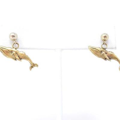 2278	

10k Gold Whale Dangle Earrings, 3g
Weighs Approx 3g
