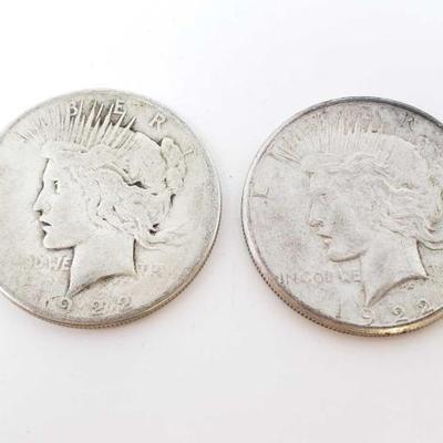 2588	

2 1922-S Silver Peace Dollars
San Francisco Mint