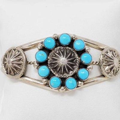 2056	

Sterling Silver Native American Turquoise Cuff Bracelet- 25.9g
Weighs Approx 25.9g