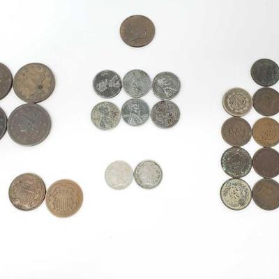 2728	

Indian Head Pennies, Steel Pennies, US Two Cent Piece, And More
Also Includes 1832, 1838, 1822And 1847 Large Cent Coins, 1866 And...