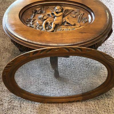 Antique Coffee Table with Removable Glass Top - Carved Angels; French Renaissance Style, 1930's