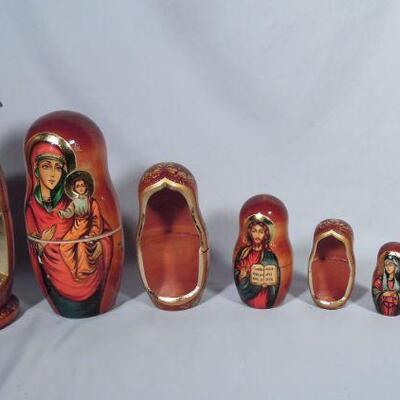 Hand painted russian lacquer religious stack dolls