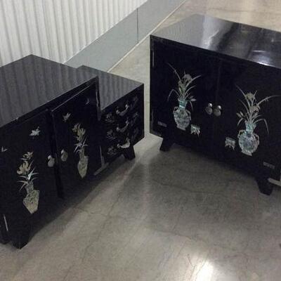 DSH058 Two Black Lacquer & Mother of Pearl Asian Cabinet