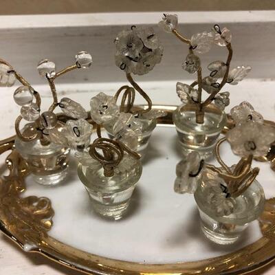  Antique miniature Czech glass flowers & pot includes dish