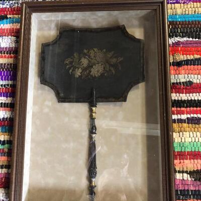 Shadow box frame with antique fan