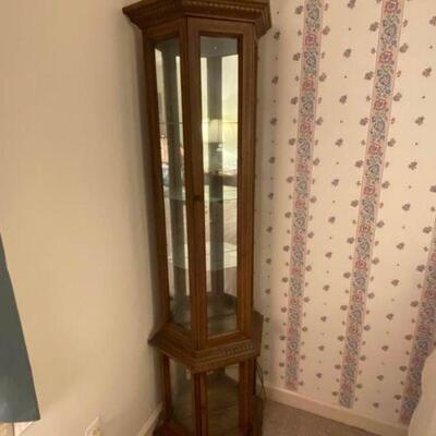 Lighted Wooden Corner Curio Cabinet