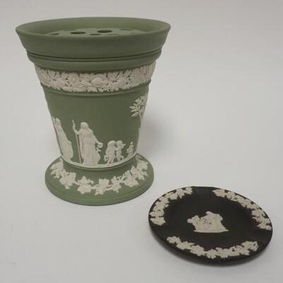 1020	LOT WEDGWOOD ENGLAND, VASE WITH FLOWER FROG AND ASH TRAY, VASE IS 6 3/4IN HIGH
