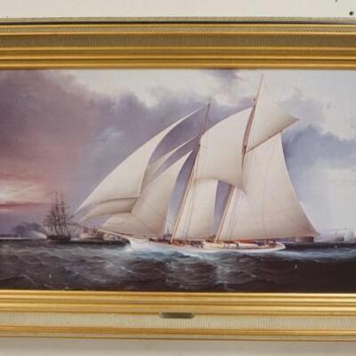 1008	CONTEMPORARY FRAMED SCHOONER MARKED *YACHT MAGIC DEFENDING AMERICAS CUP*, 26 1/2 IN X 40 1/2 IN
