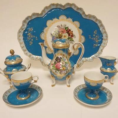 1014	IMPERIAL CHINA HAND PAINTED DEMITASSE SET. INCLUDING SERVING TRAY, TEA POT, CREAMER, SUGAR AND 2 CUPS WITH SAUCERS
