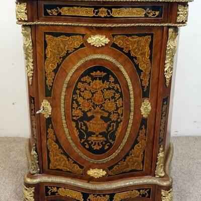 1049	MARBLE TOP INKED ITALIAN CABINET, WITH ONE DOOR AND DRAWER, 39 IN HIGH X 33 1/2 IN WIDE AND 14 1/4 IN DEEP
