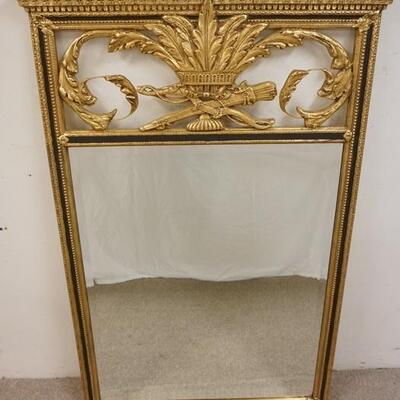 1031	GILT FRAMED BEVEL EDGE MIRROR, WITH WHEAT AND SCROLL DESIGN AT TOP, 55 1/4 IN X 36 1/2 IN WIDE
