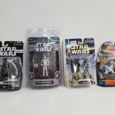 2112	
4 Star Wars Action Figures - Factory Sealed
Factory Sealed, Characters Include R5-J2, 501st Stormtrooper, Han Solo, and R2-D2