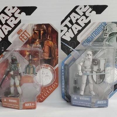 2103	
Star Wars Saga Legends Boba Fett and Signature Series Star Wars Storm Trooper Action Figures
Factory Sealed