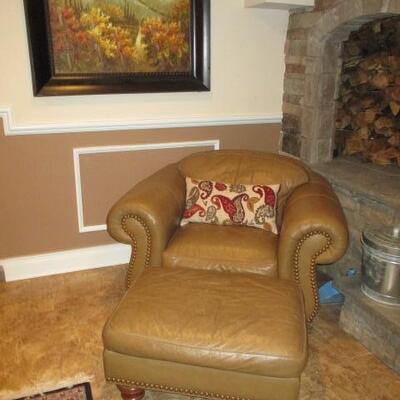 Thomasville Tufted Leather Chair with Orroman ~ Wall Art 