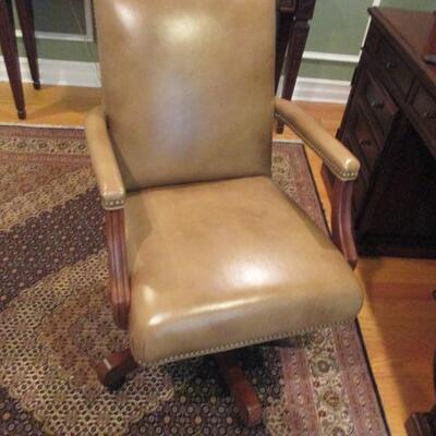 Swivel Ethan Allen Tufted Leather Office Chair 