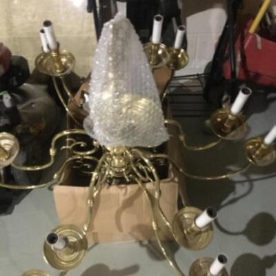 Large brass chandelier.
