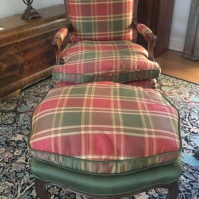 2 silk chairs with matching ottoman. Coordinates with silk divan.