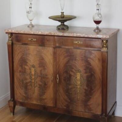 French Empire mahogany marble top sideboard