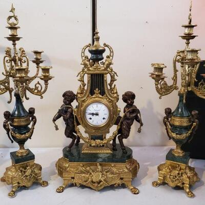 Vtg Franz Hermie Imperial Mantle Clock + Candelabras