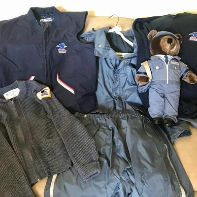 Postal service vest, sweater jackets, lightweight jacket and rain pants, cute postal carrier bear