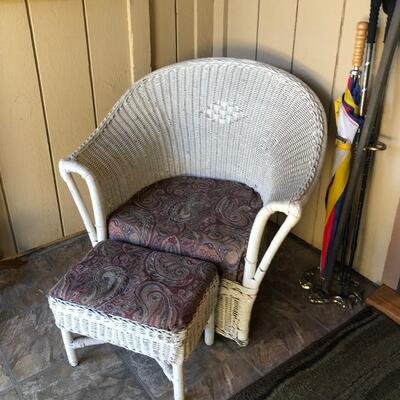 Antique wicker chair and ottoman 