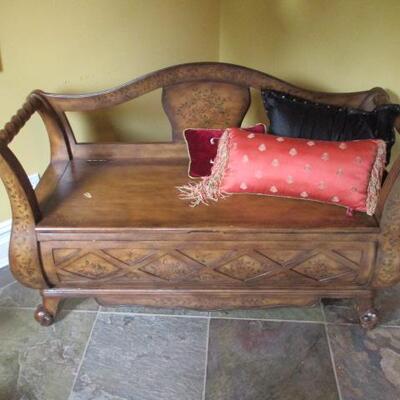 Hand Painted Carved Storage Bench 