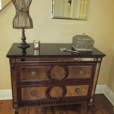 Mirrored Marble Top Two Draw Chest 