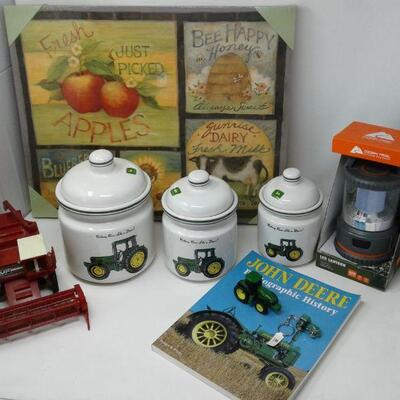 John Deere Canister Set, a Canvas, Tractors & Book