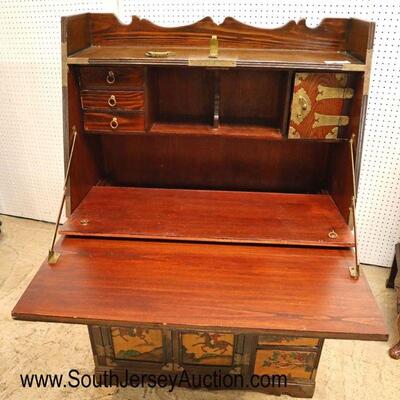 
Lot 508
VINTAGE Asian inspired slant front decorated desk with original brass Asian lock

