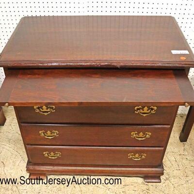 
Lot 532
SOLID cherry 4 drawer bracket foot bachelor chest with pull out tray
