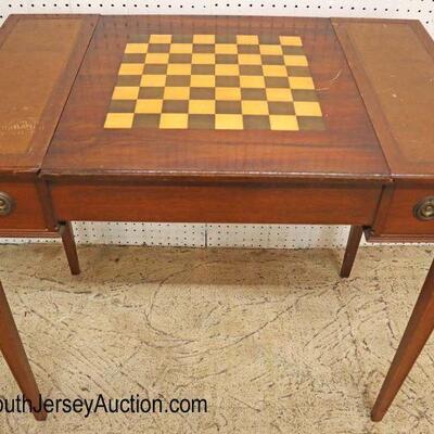 
Lot 505
VINTAGE leather top game table with 2 drawers and chess board and backgammon with game pieces
