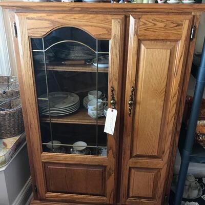 Oak glass fronted cabinet $110
34 X 16 X 49