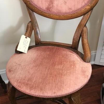 Antique upholstered balloon back tiger oak chair $85
2 available