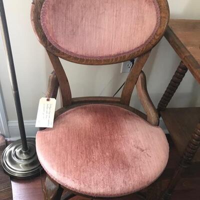 Antique upholstered balloon back tiger oak chair $85
2 available