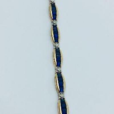 Lot 015-JT1: Lab-created Blue Sapphire and Diamond Bracelet 