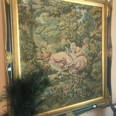 Framed Tapestry, Victorian Scene