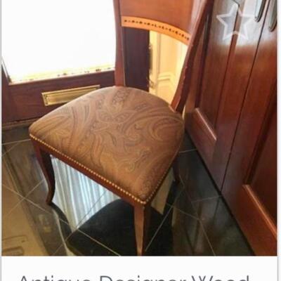 Custom -Made Desk Chair/ Double Wood Tones/Nailhead Embellishment / Fabric by Zarin.. Originally $350 - NOW ONLY $150