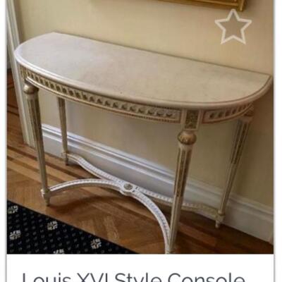 Cream Marble / Gold Leaf Accent Console: MARKED DOWN from  $1,800 to NOW ONLY $950 
Perfect Condition - Conversation Piece! 