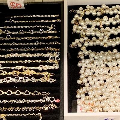 Markdown: $5 Each
Charm Link Bracelets 24 Gold Plated or Silver Plated
Pearl Bracelets without Charmed Attchments