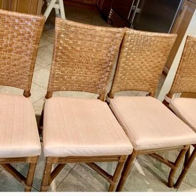4  Woven Leather Rawhide Chairâ€™s includes a second set of beige zippered cushion covers for change ORIGINALLY $1,200 NOW ON SALE FOR...