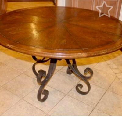 52 â€œ Round Custom Made Wood Top with Scroll Black Wrought Iron Base - Originally $2,500 NOW ON SALE For: ONLY $675