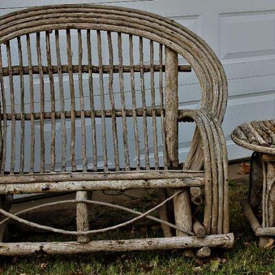Grapevine bench with side table.