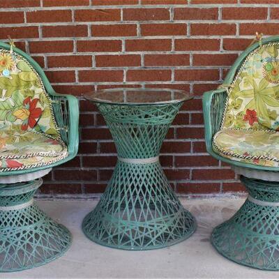 Retro mid-century styled green wicker seating set.  Groovy reimagined.