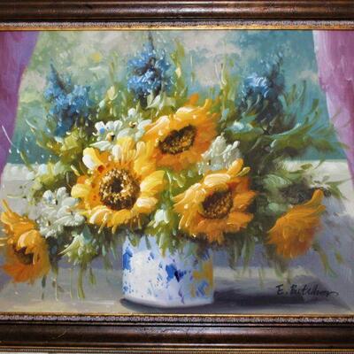 Sunflower, signed oil painting.