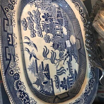 Antique Blue and White Large Serving Platter