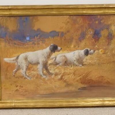 1038	6808	MORTIMER LAMB PASTEL OF HUNTING DOGS IN A NEWCOMB MACLIN FRAME	MORTIMER LAMB PASTEL PAINTING OF HUNTING DOGS TITLED *HUNTING...
