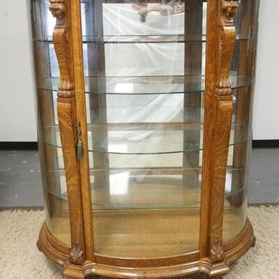 1080	10593	CURVED GLASS OAK CHINA CABINET W/ LIONS HEAD CLAW FEET	CURVED GLASS OAK CHINA CABINET W/ LIONS HEAD & CLAW FEET MIRROR BACK &...