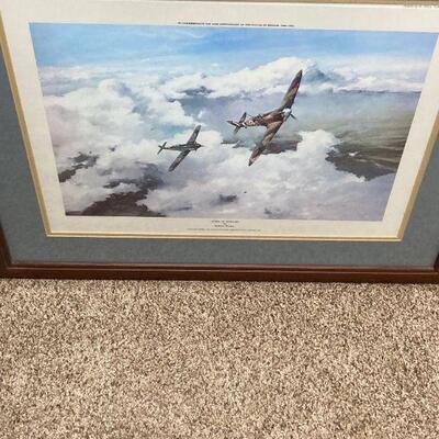 Battle of Britain print autographed by Douglas Bader and Johnny Johnson, world war II aces